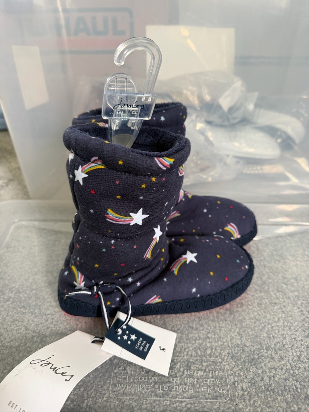 Joules Kids Pull on Slipper Booties Navy Blue Rainbows Size 13-1 Kids
